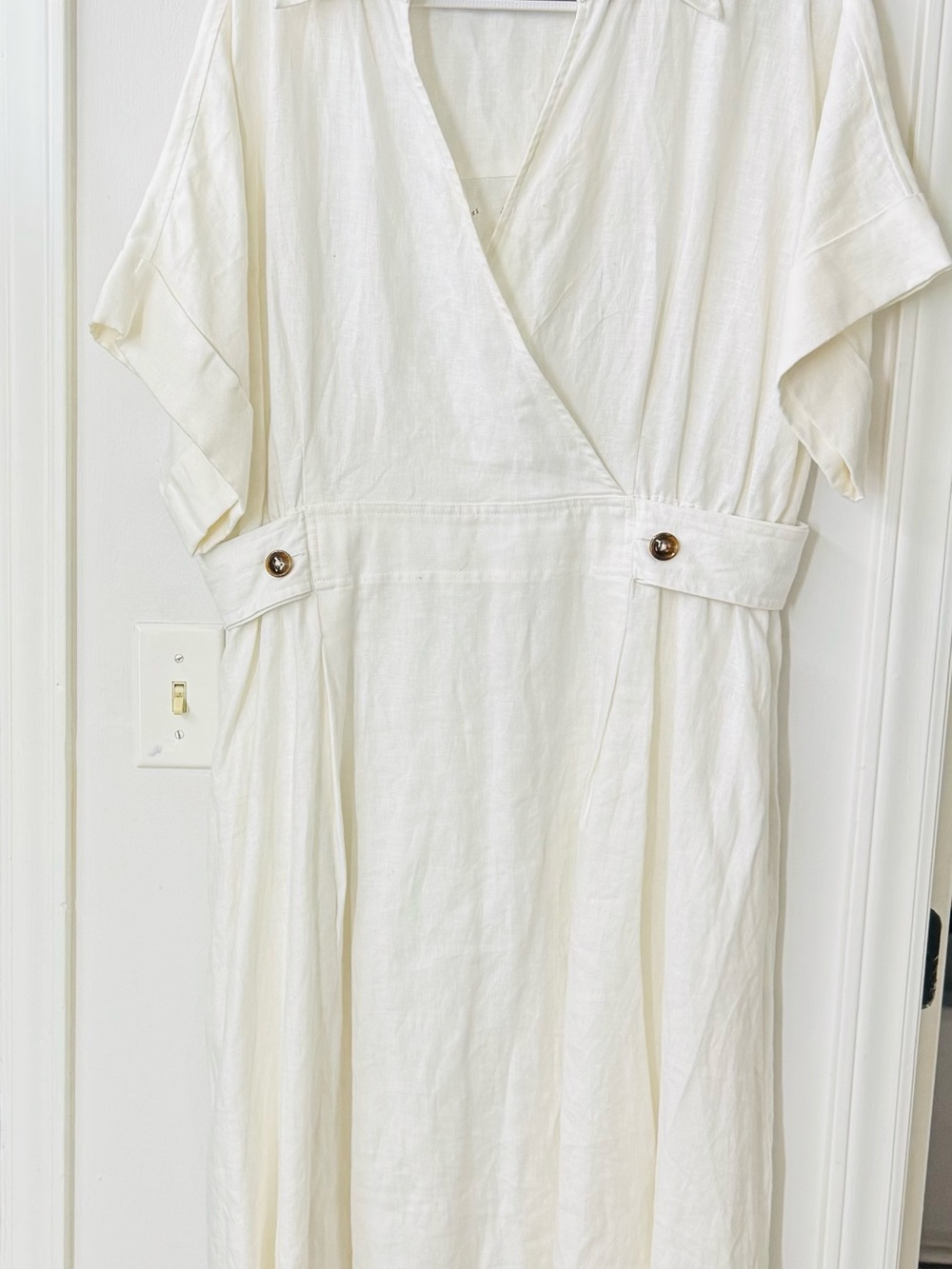 Gibson Latimer Beige Puff Sleeve  Button Midi Trapeze Dress V Neck XL